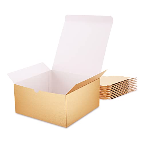 MALICPLUS 10 Gold Gift Boxes 8x8x4 Inches Premium Gift Boxes Paper Gift Boxes with Lids, Bridesmaid Proposal Boxes, Boxes for Gifts Grass Texture Gold