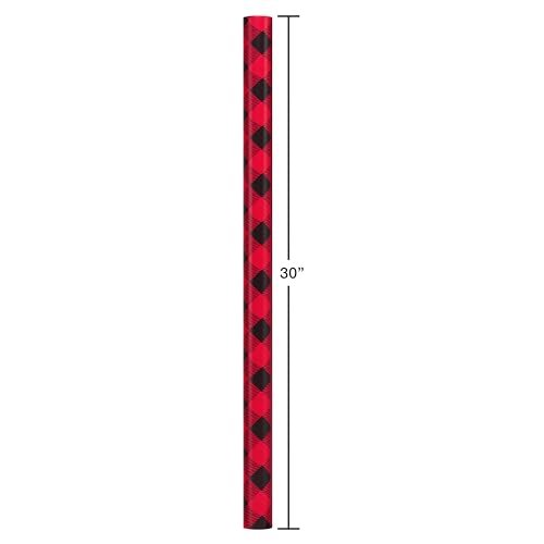 American Greetings 120 sq. ft. Red and Black Christmas Wrapping Paper Set with Cut Lines (4 rolls 30 in. x 12 ft., 7 Bows, 30 Gift Tags), Christmas Text, Plaid, Reindeer and Snowflakes