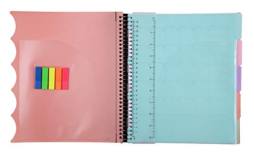Mintra Office Durable PREMIUM Spiral Notebook, ((Salmon, 5 Subject (8.5in x 11in)), Fabric Covered Coils, No Snags, College Ruled, Adjustable PocketDividers, Ruler, Organization, School