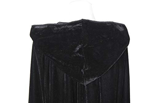 BIGXIAN Long Hooded Cloak Velvet Cape Witch Costume Halloween Costumes for Women Men (Black, Large)
