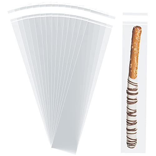 Self Sealing Cellophane Bags,2x10 Inches 100 Pcs Clear Pretzel Rod Bags, Resealable Cellophane Bag for Packaging ICY Candy Popsicle,Gifts, Favors, Products, Candy