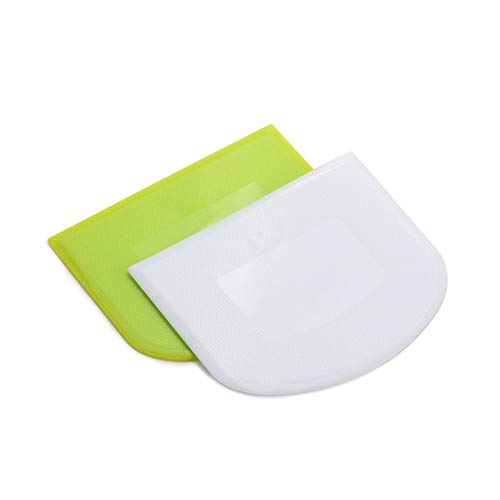 lasenersm 2 Pieces Dough Scraper Bowl Food-safe Plastic Dough Cutter Flexible Bench Multipurpose Food Scrappers for Bread Dough Cake Fondant Icing, White, Green