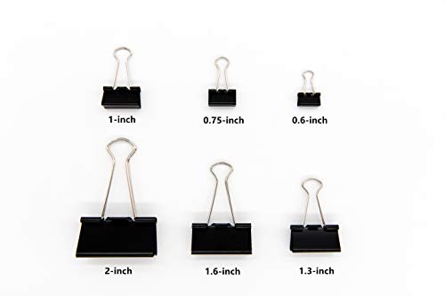 DSTELIN Binder Clips Paper Clamps Assorted Sizes 100 Count (Black), X Large, Large, Medium, Small, X Small and Micro, 6 Sizes in One Pack, Meet Your Different Using Needs.