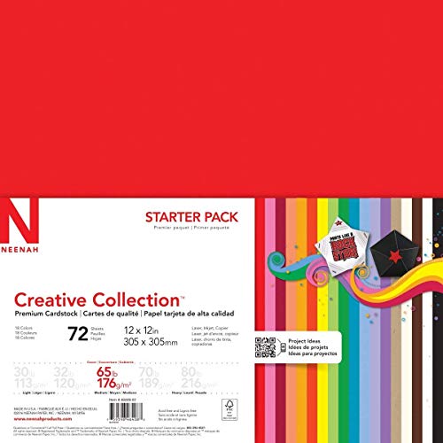 Astrodesigns/Creative Collection Starter Kit Cardstock, 12" x 12", 65 lb/176 gsm 18-Color Assortment, 72 Sheets (46408-03)