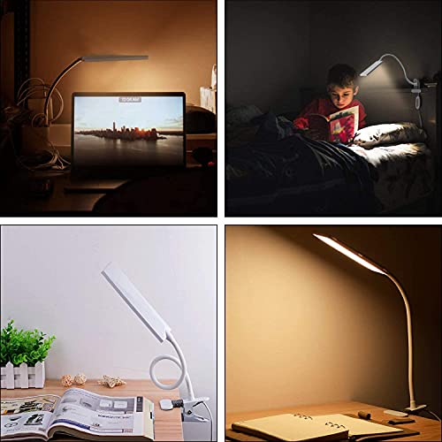 Vansuny Clip on Light LED Desk Lamp with Eye-Caring LED Light and Metal Clip, 11 Level Brightness 3 Color Modes, Power by USB Port 5W Flexible Gooseneck Reading Light for Home and Office (5W, White)