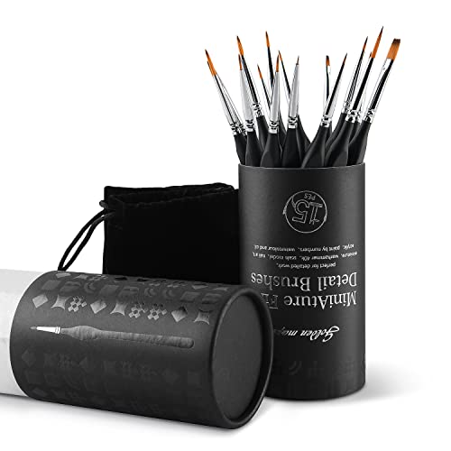 Miniature Paint Brushes, 15PC Model Brushes Micro Detail Paint Brush Set, Fine Detailing for Acrylics, Oils, Watercolors & Paint by Number, Citadel, Figurine, Warhammer 40k (Black)