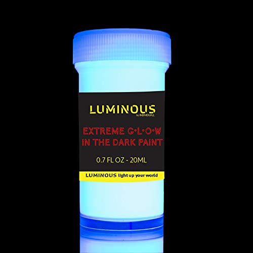 Luminous Extreme Glow in The Dark Paint - Set of 8 x 20 ml / 0.7 fl oz pots - Self-Luminous Glowing Neon Paints – High Pigmentation Long-Lasting Phosphorescent Paints
