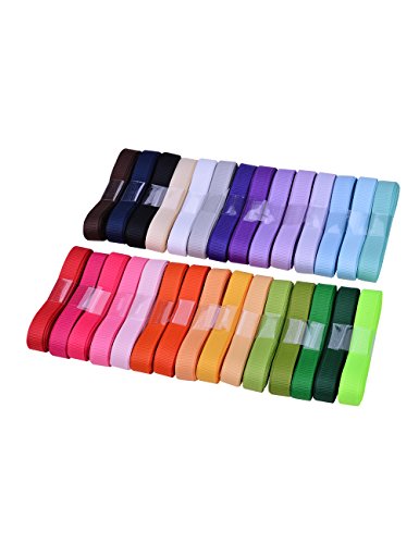 Ribest 3/8 inch Solid Grosgrain Ribbon Set for Gift Wrapping and Bow Hair Accessories-60 Yards (2 Yards*30 Colors)