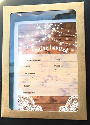 25 rustic invitations & 25 envelopes for wedding, bridal shower, birthdays, engagements, bachelorettes This barn rustic invite style is also great for housewarming, retirement & rehersal parties.