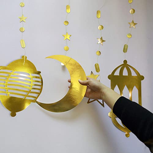 Cheerland 16pcs Islamic Gold Star Crescent Moon Lantern Ramadan Garland EID Decoration Home Happy Ramadan Mubarak Party Decor Hanging Streamer Wedding Backdrop Banner Aladdin Birthday Party Supplies