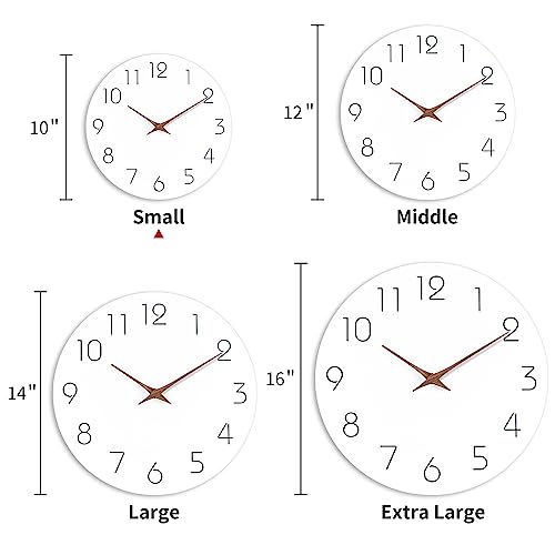 Mosewa Wall Clock 10 Inch Silent Non Ticking Wood Wall Clocks Battery Operated - Wooden White Modern Office Simple Minimalist Clock Decorative for Kitchen,Home,Bathroom,Living Room(10" White)