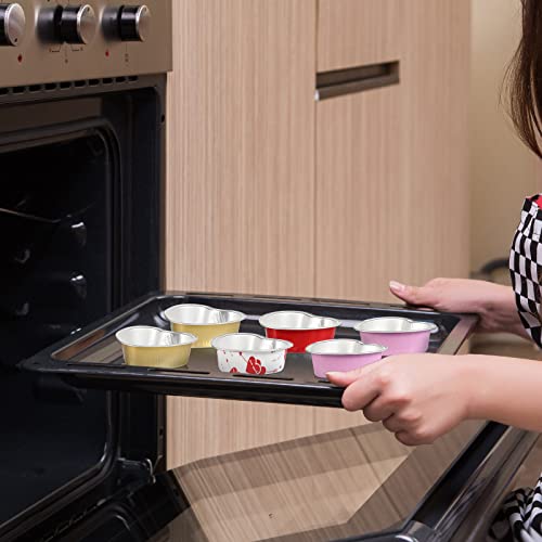 Heart Shaped Cake Pans with Lids, 3.4 Ounces/ 100 ml, Aluminum Foil Mini Disposable Heart Cupcake Pans for Valentine's Day Wedding Parties (Gold, Red, Pink, White,60 Sets)