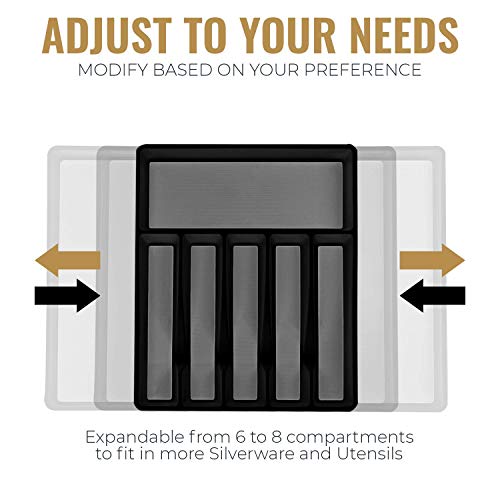 ELTOW Expandable Silverware Drawer Organizer, 8 Compartment Non-Slip & Adjustable Silverware Trays For Kitchen Drawers, Kitchen Organization for Utensils, Cutlery, Flatware Storage - Black