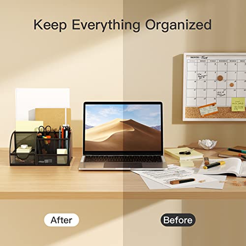 Pipishell Mesh Desk Organizer Multifunctional Desktop Office Supplies Holder with 6 Compartments and 1 Drawer for Home School Classroom