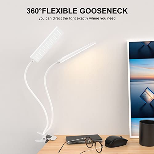 Vansuny Clip on Light LED Desk Lamp with Eye-Caring LED Light and Metal Clip, 11 Level Brightness 3 Color Modes, Power by USB Port 5W Flexible Gooseneck Reading Light for Home and Office (5W, White)