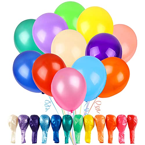 RUBFAC 120 Balloons Assorted Color 12 Inches Rainbow Latex Balloons, 12 Bright Color Party Balloons for Birthday Baby Shower Wedding Party Supplies Arch Garland Decoration