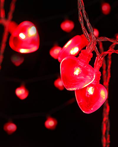 14.5ft 40LED Valentines Day Decorations String Lights, Heart Shape Hanging Garland Valentines Day Decor for Indoor Outdoor Home Room Party Wedding