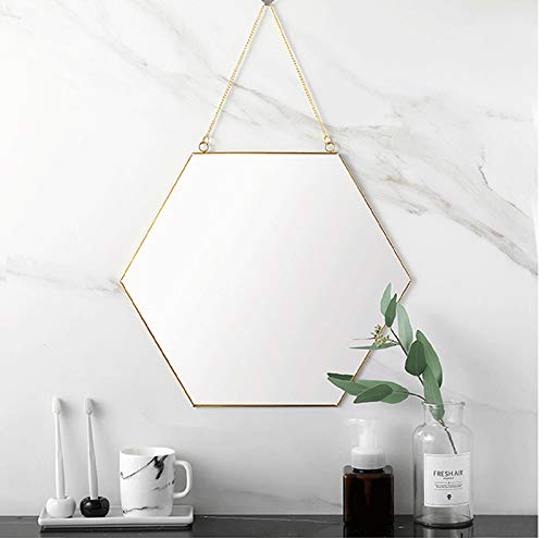 Dahey Gold Hexagon Mirror Wall Decor Small Decorative Mirror Hanging Mirrors for Wall Home Bathroom Bedroom Living Room, 11.81"X10.24", Small, Gold