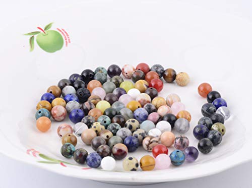 Natural Stone Beads 100pcs Round Genuine Real Stone Beading Loose Gemstones Hole Size 1mm DIY Smooth Bead for Bracelet Necklace Earrings Jewelry Making (Natural Stone Beads Multicolor, 8mm)