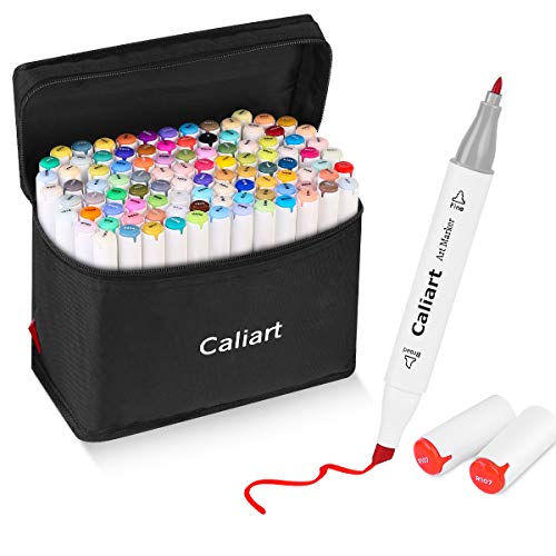Caliart Alcohol Markers, 100 Colors Dual Tip Art Markers Sketch Markers Pens Permanent Alcohol Based Markers with Case for Adult Kids Halloween Drawing Sketching (White Barrel)