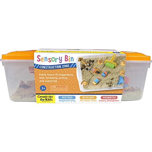 Creativity for Kids Sensory Bin: Construction Zone Playset - Preschool Learning Activities, Excavator Toys for Boys Ages 3-5+, Outdoor Toys and Gifts for Kids