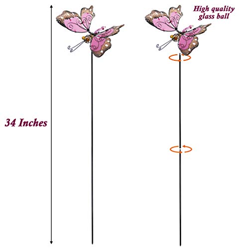 Juegoal 34 Inch Butterfly Garden Stakes Decor, Dragonfly Hummingbird Stakes, Glow in Dark Metal Yard Art for Mom, Mothers Day Ideal Gifts, Indoor Outdoor Lawn Pathway Patio Ornaments, Set of 3