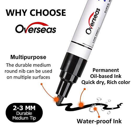 Permanent Paint Pens White Markers - 2 Pack Single color Oil Based, Medium Tip, Quick Drying and Waterproof Marker Pen for Metal, Rock Painting, Wood, Fabric, Plastic, Canvas, Mugs