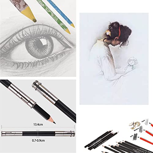 Heshengping Sketch & Drawing Art Pencil Kit-50 Piece Set, Include 24 Color Pencil(For Adult Kid Coloring Books) & Graphite Charcoal-Pencil Etc., Art Supply Ideal for Adult, Kid,Student, Beginner
