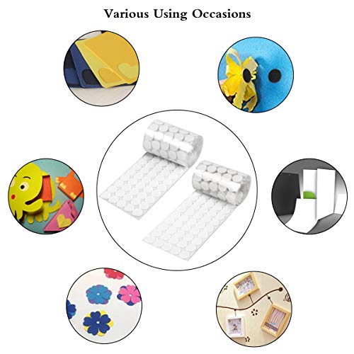 Hompie 1200pcs (600 Pair Sets) 15mm Diameter Sticky Back Hook, Self Adhesive Dots Loop Tapes for DIY Crafts Office Classroom (White)