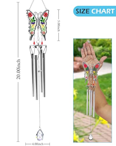 KY&BOSAM Wind Chimes Butterfly Wind Chimes for Outside Real Flower Outdoor Windchimes Gifts for mom Grandma Birthday Nana Gifts Garden Balcony Home Décor Wind Chimes with S Hook Memorial Wind Chimes