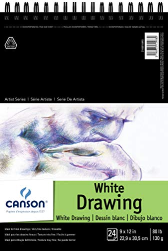 Canson Artist Series Drawing Paper, Wirebound Pad, 9x12 inches, 24 Sheets (80lb/130g) - Artist Paper for Adults and Students - Charcoal, Colored Pencil, Ink, Pastel, Marker