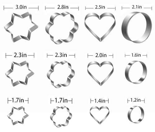 Metal Cookie Cutters Set - Star Cookie Cutter Round Biscuit Cutter Heart Small Star Cookie Cutters Mini Flower Molds Cutter for Baking (12 Round Heart Flower Star Cookie Cutters)
