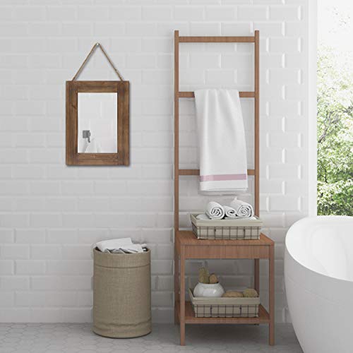 Emaison 16 X 12 Inch Rustic Wood Framed Wall Mirror with Hanging Rope for Farmhouse Decor, for Entryway, Bedroom, Bathroom, Dresser, Brown