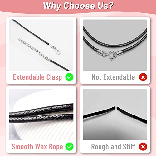 Necklace Cord, Paxcoo 50Pcs Black Necklace String Rope with Clasp, 24 Inch Black Waxed Cotton Cord Necklace Bulk for Charms Pendants, Bracelets, Necklaces, Jewelry Making Supplies and Beading Supplies