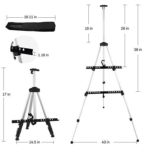 Artist Easel Stand, RRFTOK Metal Tripod Adjustable Easel for Painting Canvases Height from 17 to 66 Inch,Carry Bag for Table-Top/Floor Drawing and Didplaying
