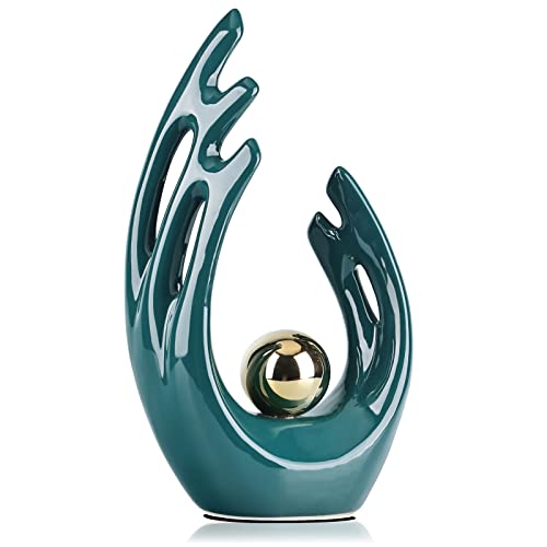12"H Green Home Decor Accent, mid century modern decor Dining Table Decorations Green, Abstract Art Ceramic Statue And Sculpture for Center Pieces Decoration for table, bookshelf decorative objects