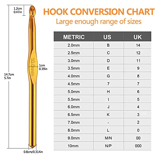 BCMRUN 14 pcs Multicolor Aluminum Crochet Hooks Knitting Needles Craft Yarn 2-10mm …