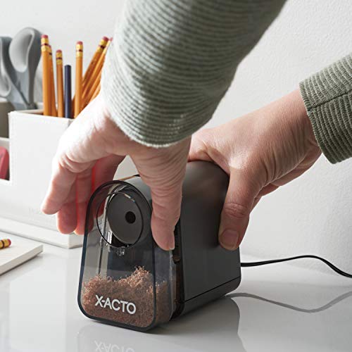 X-ACTO Pencil Sharpener, Mighty Mite Electric Pencil Sharpener, With Pencil Saver, SafeStart Motor, Black, 1 Count