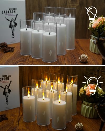 kakoya Flickering Flameless Candles Battery Operated with Remote and 2/4/6/8 H Timer Plexiglass Led Pillar Candles Pack of 9 (D2.3"xH 5"6"7")with Realistic Moving Wick Candles for Home Decor(White)