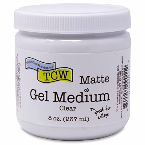The Crafters Workshop Gel Medium, Additive for Paint, Adhesive for Canvas, Paper, or Wood, Transparent Finish for Acrylics, Matte Gel Medium, 8-oz, Matte