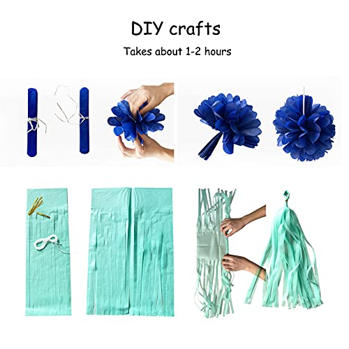 Navy Blue White Gold Party Decoration 23pcs Kits-Paper Flowers,Banner Flags,Circle Banner,Tassel Garland Birthday Bachelorette Boy Baby Shower Gender Reveal Graduation Decorations Lasting Surprise