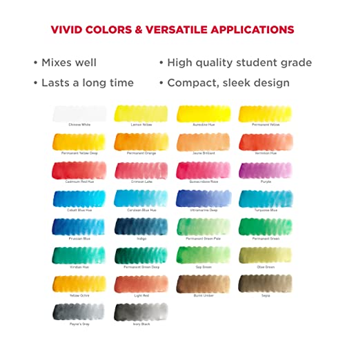 SAKURA Koi Pocket Field Sketch Kit - Watercolor Sets for Painting On the Go - 30 Colors - 1 Water Brush - 1 Sponge - 1 Mixing Palette