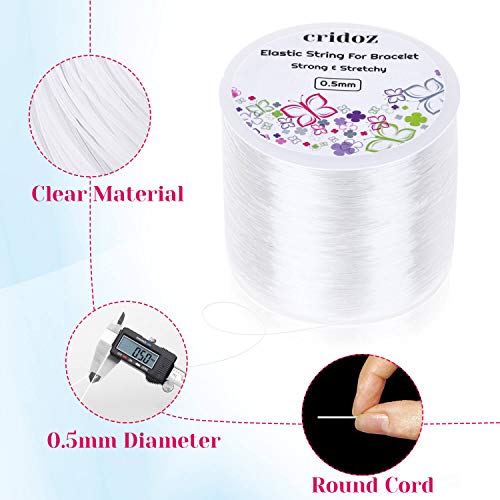 Stretchy String for Bracelets, Cridoz 0.5mm Clear Elastic String Stretch Cord Jewelry Bead Bracelet String with 2 Pcs Beading Needles for Seed Beads, Pony Beads, Bracelets and Jewelry Making