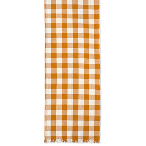 DII Heavyweight Fringed Check Tabletop Collection, Table Runner, 14x72, Pumpkin Spice