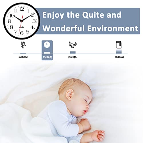 HIPPIH 2 Pack Silent Wall Clock, 10 Inch Non Ticking Quiet Digital Sweep Decorative Battery Operated Wall Clocks for Living Room Bedroom Kitchen School Office Decor, Black