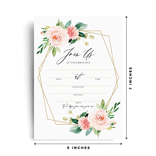 Bliss Collections All Occasion Invitations with Envelopes, Geometric Floral, Cards for Your Wedding, Reception, Bridal or Baby Shower, Engagement and Birthday Party, 5"x7" (25 Invitations and Envelopes)