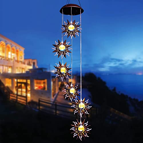 Tryme Solar Wind Chimes for Outside Warm LED Sun Windchimes Hanging Solar Garden Lights Unique Outdoor Decor for Patio Yard Home Lawn