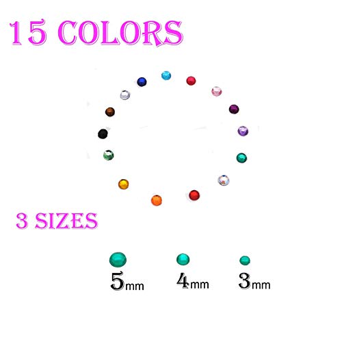 Self-Adhesive Rhinestone Stickers,15 Colors 900pcs,DIY Face Gems Body Stickers Nail Makeup 3mm 4mm 5mm Festival Carnival Embellishments for Crafts 1pcs