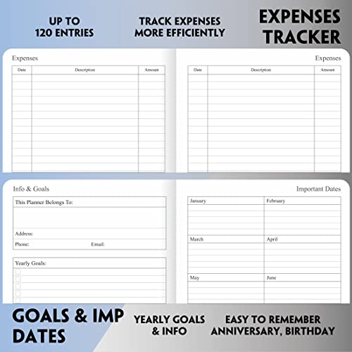 2023-2024 Academic Planner - Weekly and Monthly Planner, Holidays, Contacts and Notes Pages, Vegan Leather Cover, Elastic Closure, 5.5”x8.25”, Grey