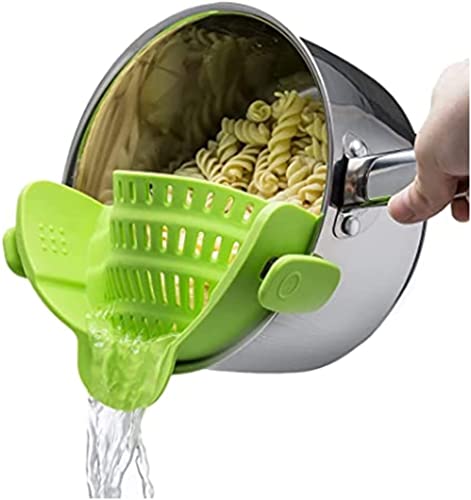 Kitchen Gizmo Snap N Strain Pot Strainer and Pasta Strainer Cooking Gadgets - Adjustable Silicone Clip On Strainer for Pots, Pans, & Bowls - Perfect Cooking Gifts for Women, Kitchen Gifts - Lime Green